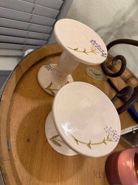 Bath & Body Works White Ceramic Pedestal Stands with Flowers (Spring and 1999)